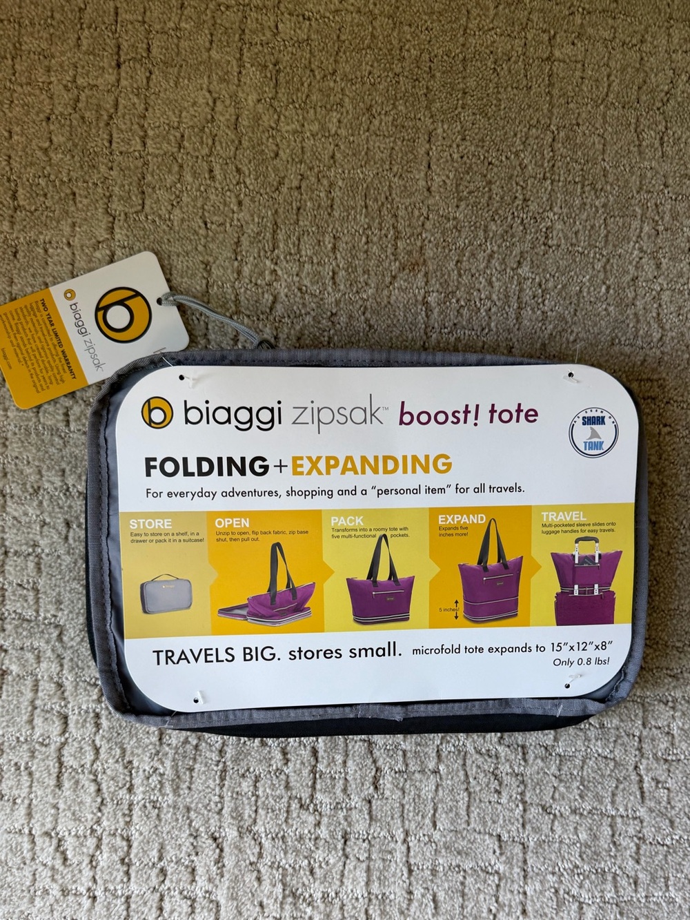 NWT Biaggi zipsak boost! tote - Black Folding & Expanding Tote - Picture 2 of 5